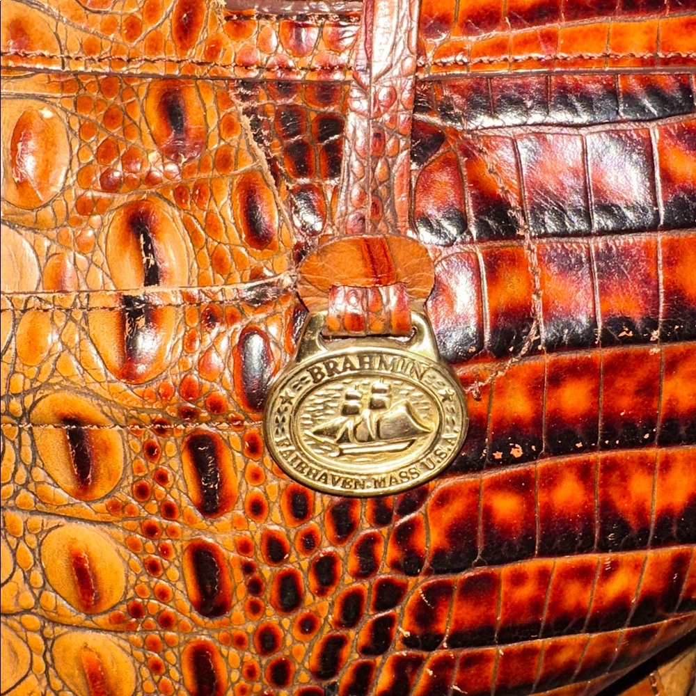 Brahmin Croc-Embossed Satchel Pecan - Picture 2 of 16